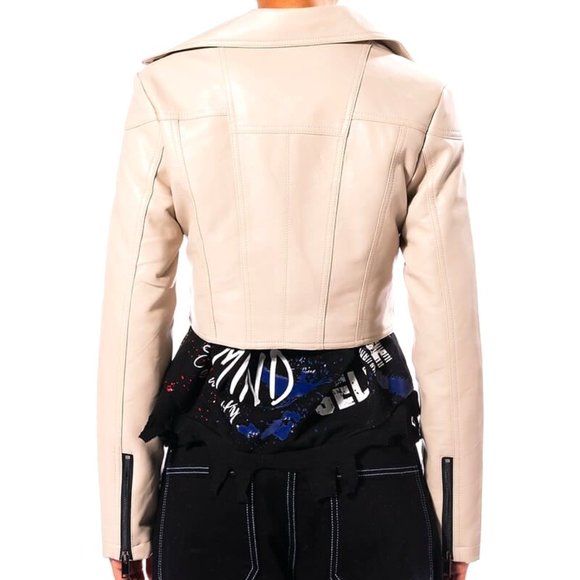 Callie: Not-So-Basic Moto Winter White Ivory VEGAN Leather Jacket - Picture 11 of 13